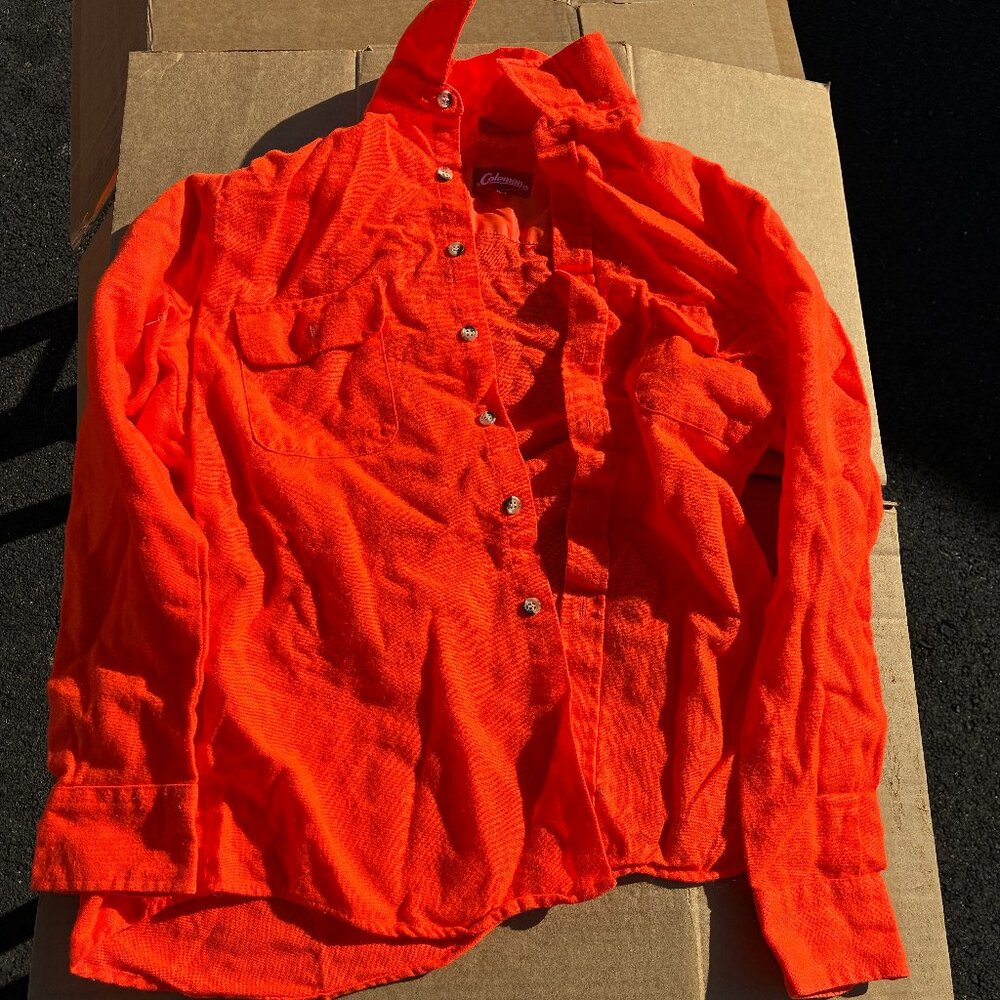 Vintage Coleman Blaze Orange Long Sleeve Hunting Button Up Shirt Medium